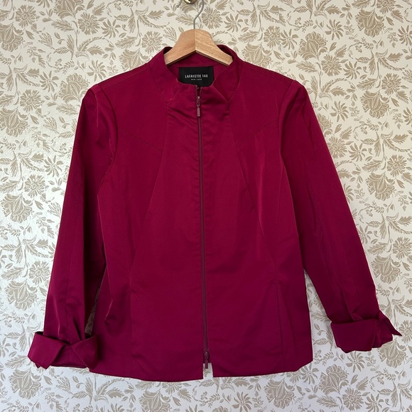 Lafayette 148 Zip Front Blazer Jacket Burgundy Size 10 (Fits Like 6) - Picture 1 of 5